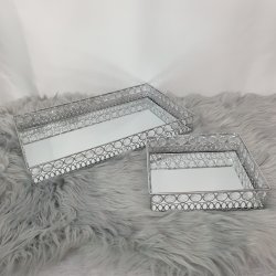 Spiegel Tablett Silber 2er Set
