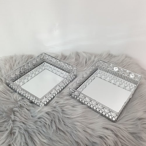 Spiegel Tablett Metall Silber 2er Set 