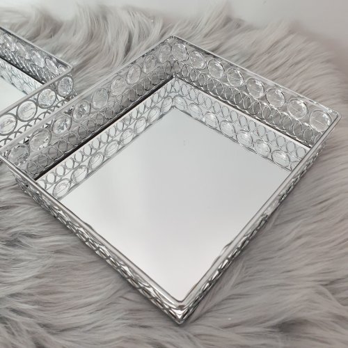 Spiegel Tablett Metall Silber 2er Set 